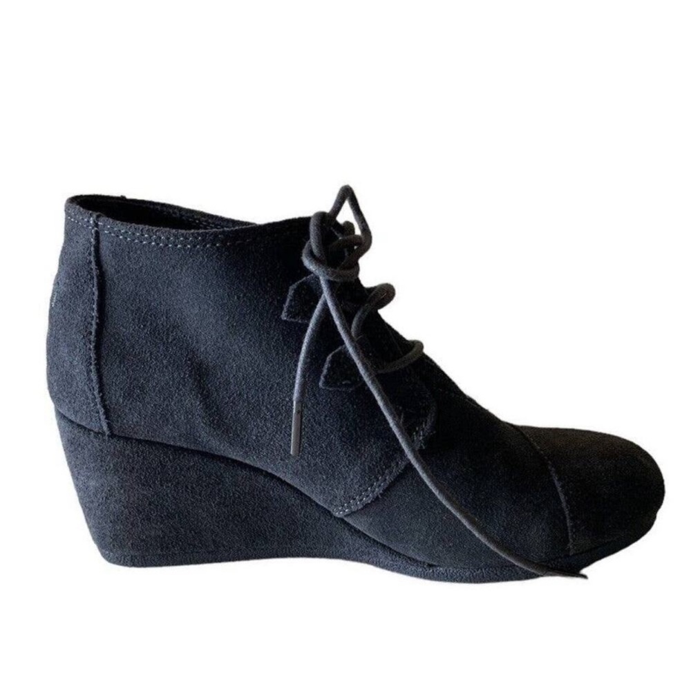 TOMS Kala Black Suede Lace Up Wedge Ankle Boots - Size 6.5 - Picture 10 of 12